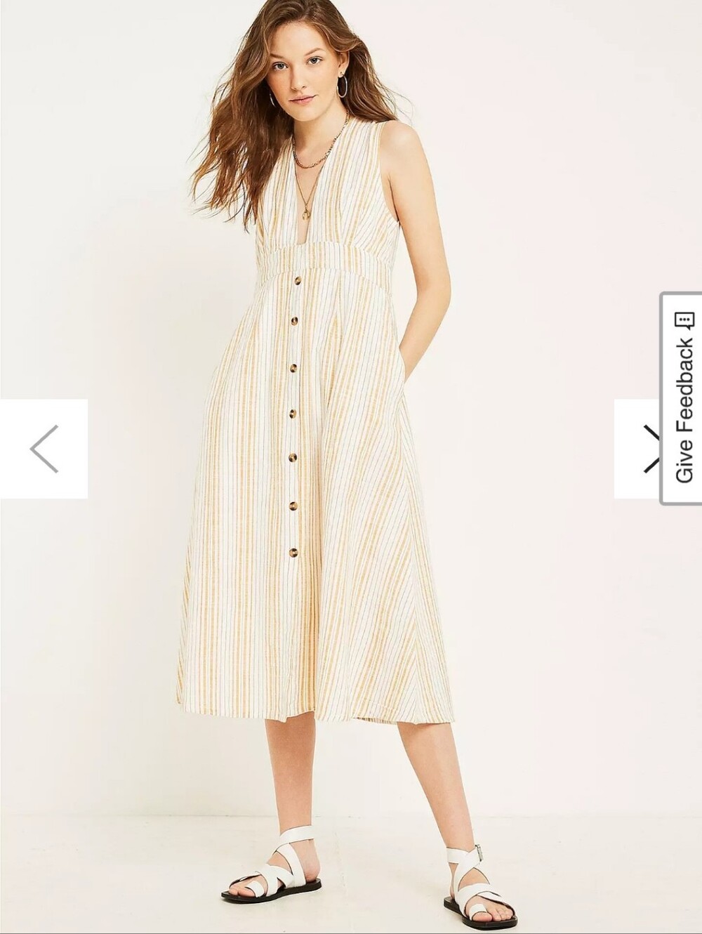 Urban Outfitters Cream and Yellow Striped Button-Front Midi Dress